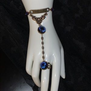 OOAK Slave Bracelet: Swarovski Blue Gem and Dream Plate Drop on Bronze Chain